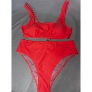 Live Life On the Beach Neon Pink Bikini Set XXL NWT High Waisted Scoop Top